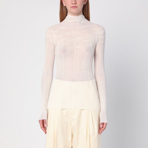 Chalk- cotton-blend turtleneck sweater with flowers - Bottega Veneta - Modalova