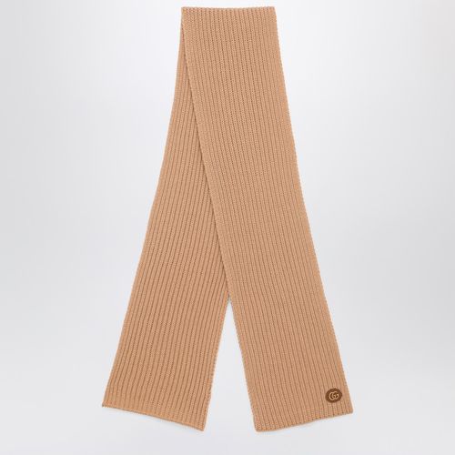 Camel-coloured cashmere scarf with logo - GUCCI - Modalova