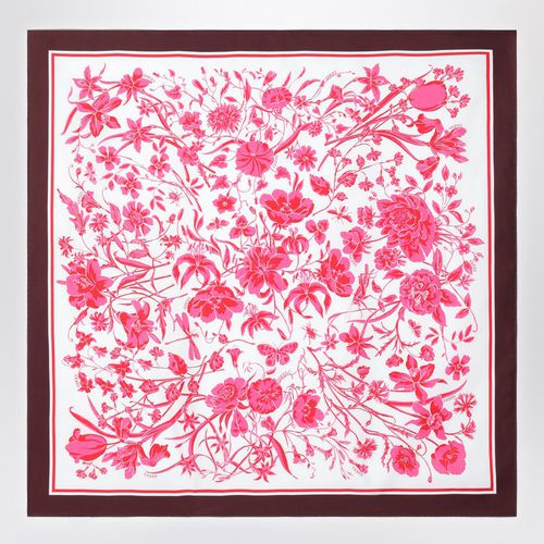 Foulard con stampa floreale avorio/rosa in seta - GUCCI - Modalova