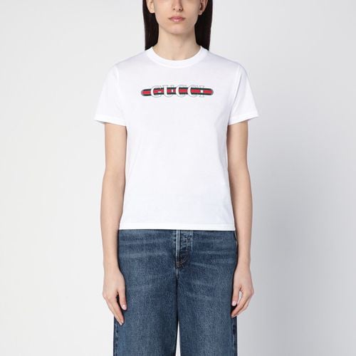 T-shirt bianca in cotone stampa logo - GUCCI - Modalova