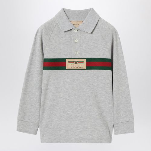 Cotton grey polo shirt with Web ribbon - GUCCI - Modalova