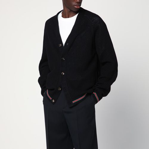 Cardigan in cotone con nastro Web - GUCCI - Modalova