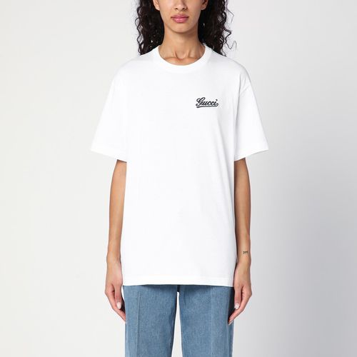 T-shirt bianca in cotone con logo - GUCCI - Modalova