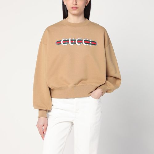 Caramel-coloured sweatshirt with printed logo - GUCCI - Modalova