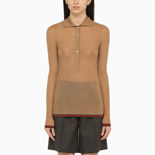 Camel cashmere long-sleeved polo shirt - GUCCI - Modalova