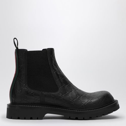 Schwarze Stiefelette aus Leder mit Web-Detail - GUCCI - Modalova