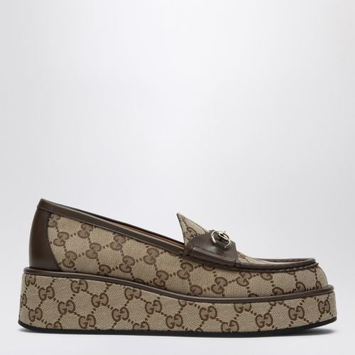 Loafer with platform and Horsebit in Original GG fabric - GUCCI - Modalova