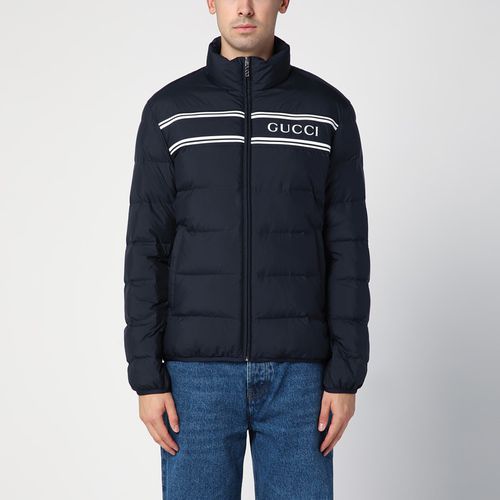 Navy blue nylon down jacket - GUCCI - Modalova