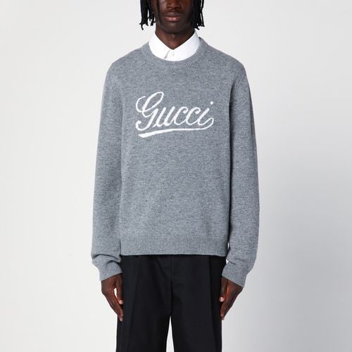 Grey wool jumper with logo inlay - GUCCI - Modalova