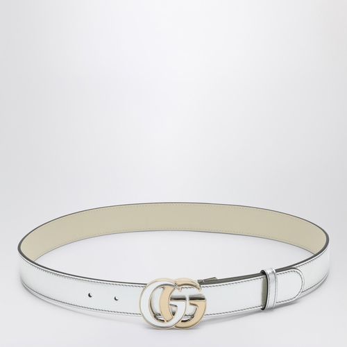 Cintura GG Marmont in pelle metallizzata argento - GUCCI - Modalova