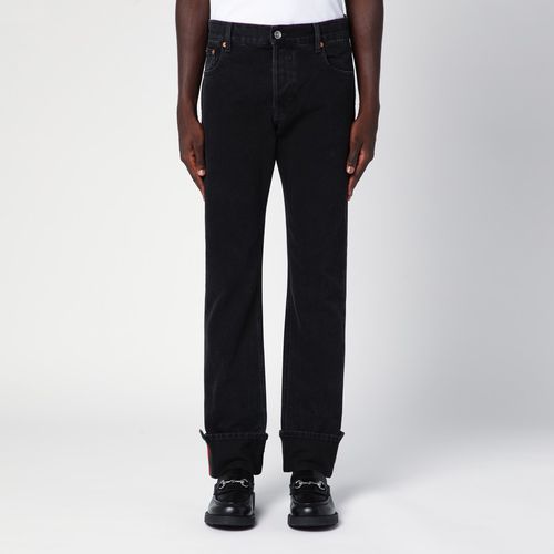 Grey denim jeans with Web detail - GUCCI - Modalova