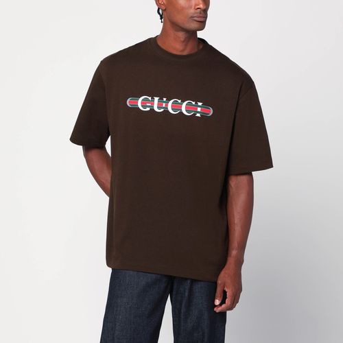 T-shirt marrone con stampa logo - GUCCI - Modalova