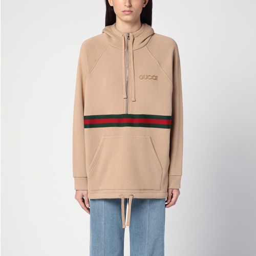 Beigefarbene Kapuzenjacke mit Webband - GUCCI - Modalova