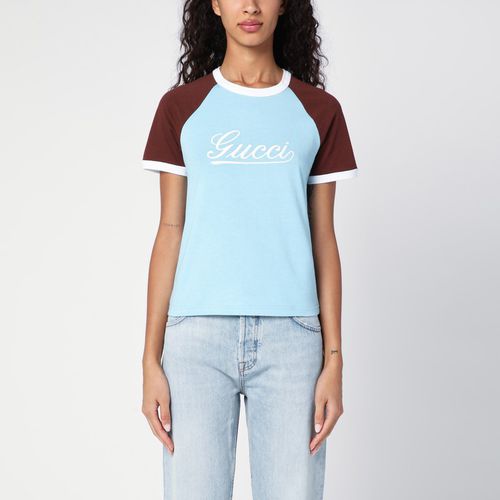 T-Shirt mit Logo hellblau/braun - GUCCI - Modalova