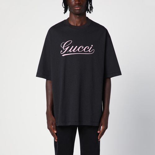 Oversized black cotton T-shirt with logo - GUCCI - Modalova