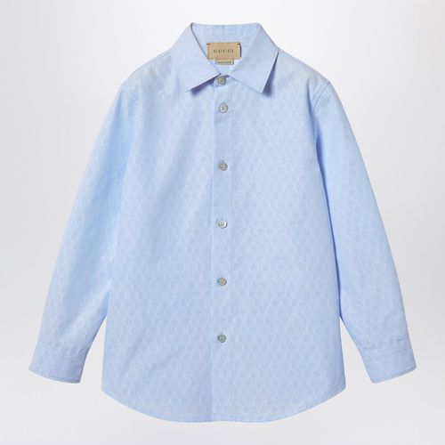 Camicia azzurra in cotone con motivo logo - GUCCI - Modalova