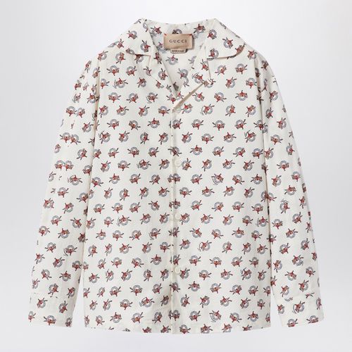 Camicia bianca in cotone con stampa equestre - GUCCI - Modalova