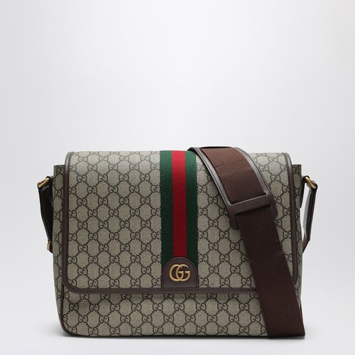 Borsa a tracolla con dettaglio Web in tessuto GG beige ed ebano - GUCCI - Modalova