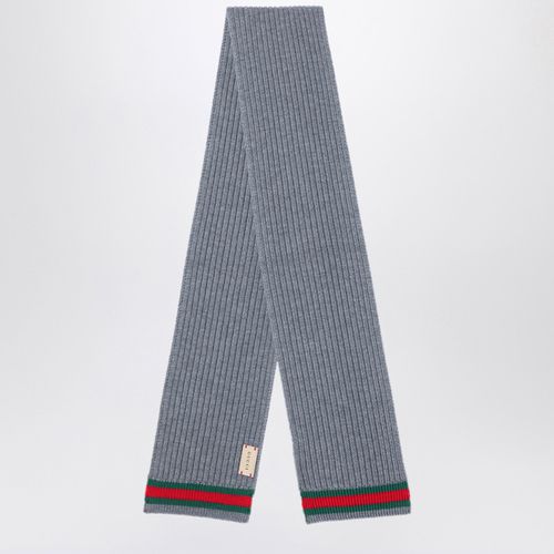 Grauer Schal aus Wolle mit Webband-Detail - GUCCI - Modalova