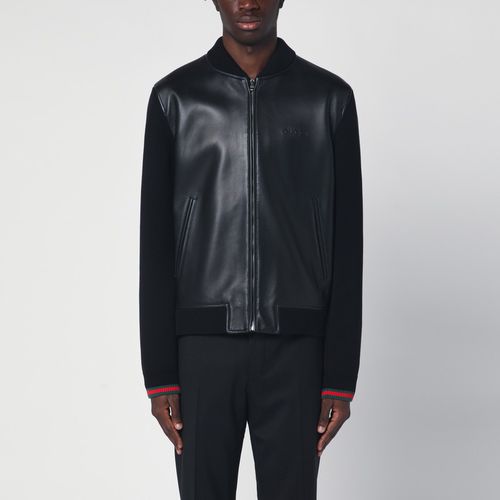 Black bomber in leather and knit - GUCCI - Modalova