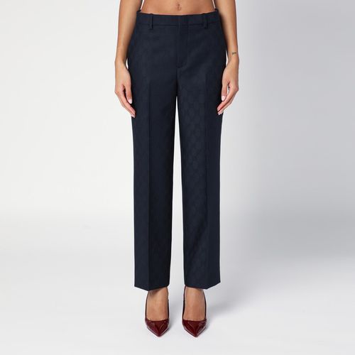 Blue wool trousers with GG pattern - GUCCI - Modalova