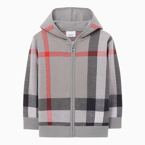 Grauer Strick-Hoodie mit Karomuster - Burberry - Modalova