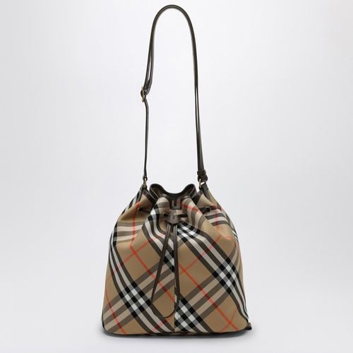 Borsa a secchiello media beige motivo Check - Burberry - Modalova