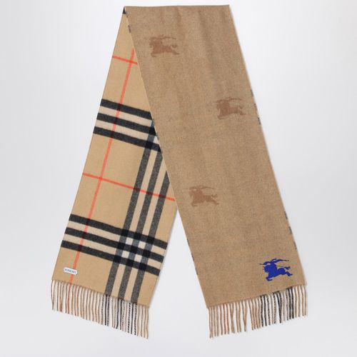 Reversible scarf in beige cashmere and Check - Burberry - Modalova