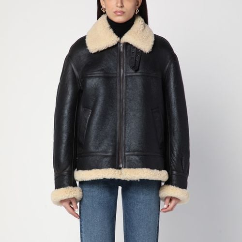 Black leather and shearling jacket - Saint Laurent - Modalova