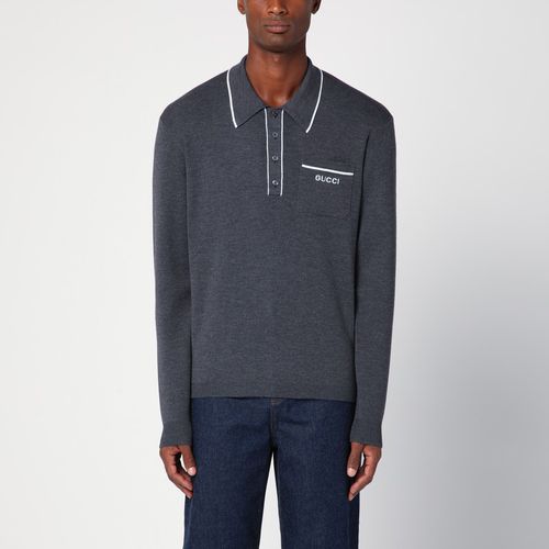 Grey wool polo shirt with logo - GUCCI - Modalova