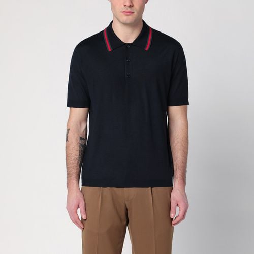 Dark blue polo with Web decoration - GUCCI - Modalova