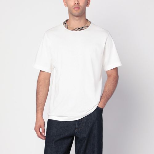 T-shirt bianca in cotone con finiture Check - Burberry - Modalova