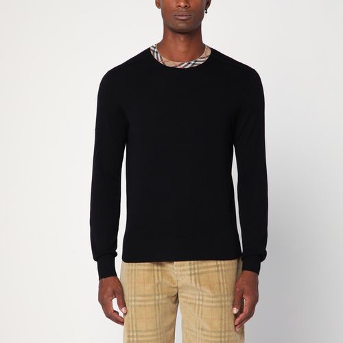 Schwarzer Wollpullover mit Karodetails - Burberry - Modalova