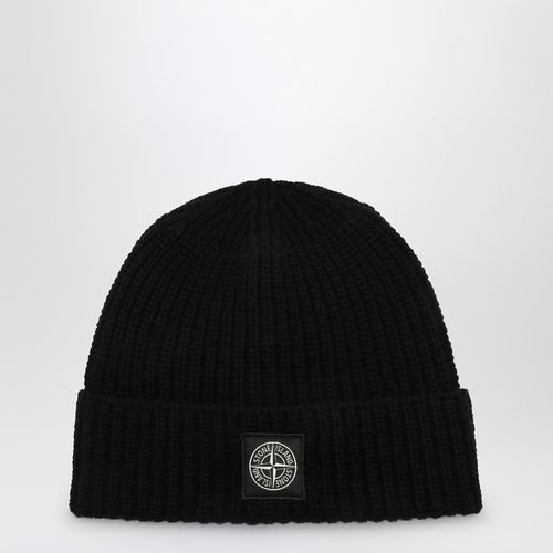 Black wool cap with logo label - Stone Island - Modalova