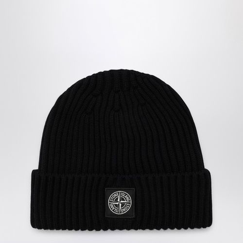 Navy blue wool cap with logo label - Stone Island - Modalova