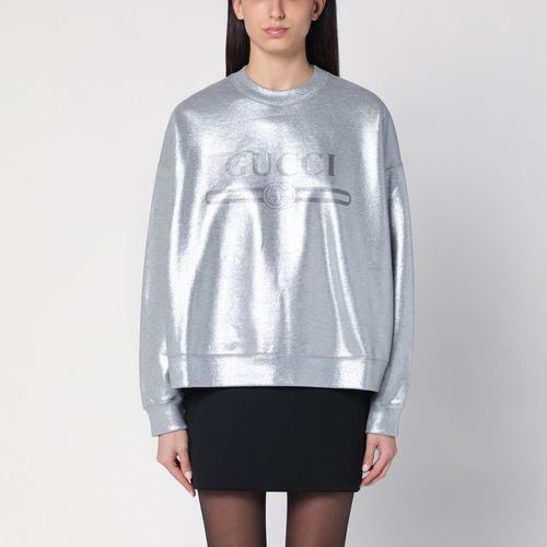 Silberfarbenes Sweatshirt aus Metallic-Baumwolle mit Logo - GUCCI - Modalova