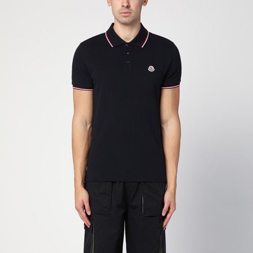 Blue cotton polo shirt with logo - Moncler - Modalova