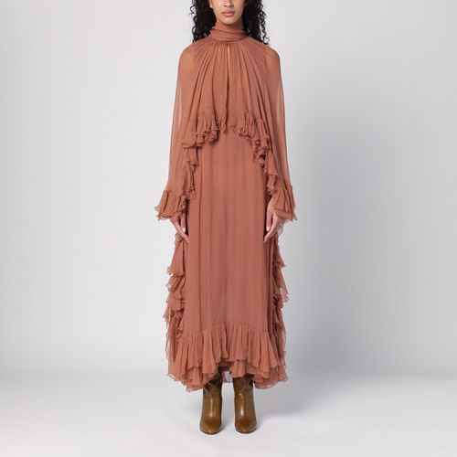 Long silk dress with copper-coloured ruffles - Chloé - Modalova