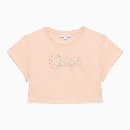 Pale cotton cropped T-shirt with logo - Chloé - Modalova