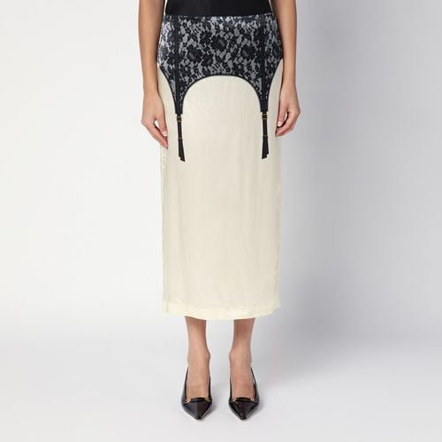 Ivory midi skirt with illusion lace print - Moschino - Modalova