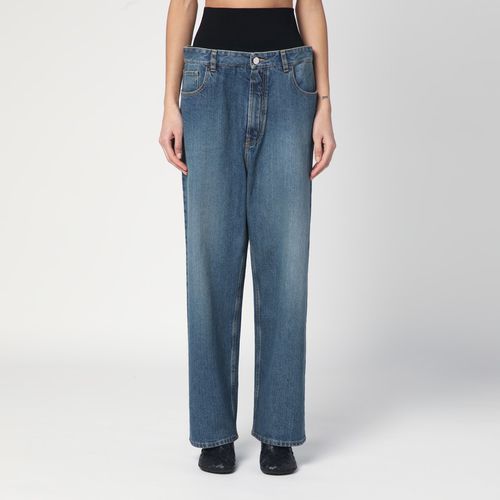 Wide denim jeans with knitted band - Alaïa - Modalova