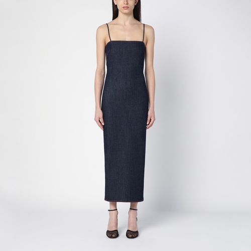 Dark stretch denim dress with shoulder straps - Alaïa - Modalova