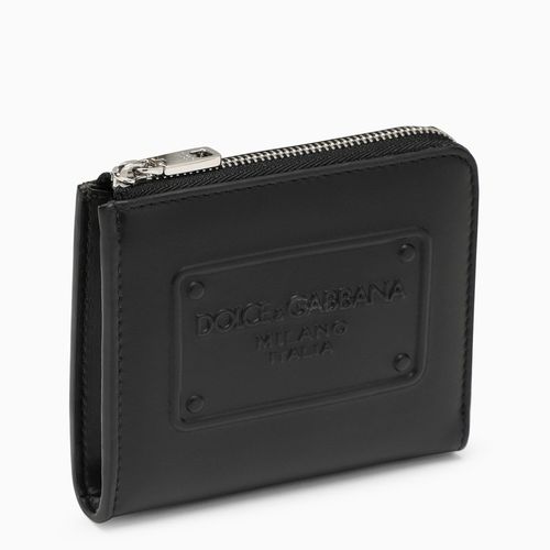 Leather card holder with logoed plaque - Dolce&Gabbana - Modalova