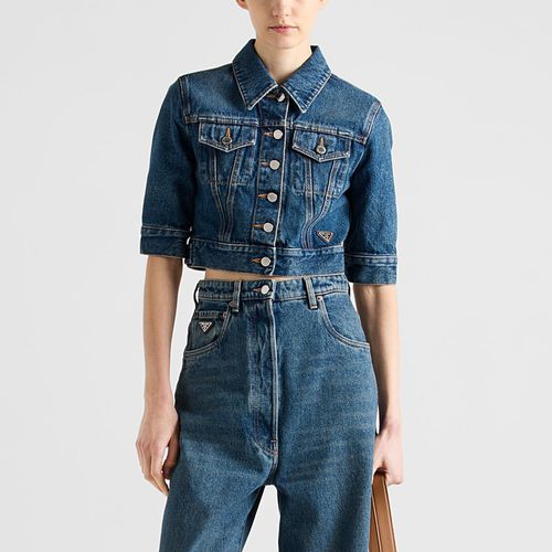 Blue cropped denim jacket - Prada - Modalova