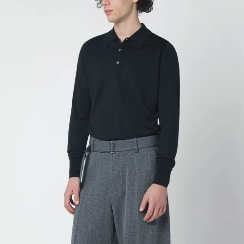 Black wool polo shirt - JOHN SMEDLEY - Modalova