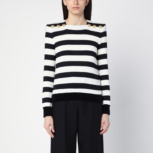 White striped jersey with epaulettes and buttons - Balmain - Modalova