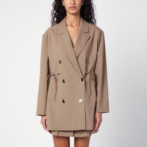 Double-breasted overcoat brown mélange jacket - GANNI - Modalova