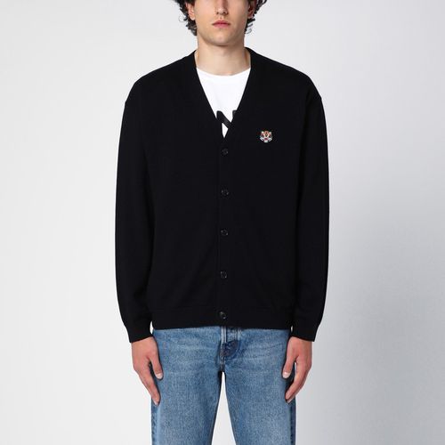 Black wool cardigan with logo patch - KENZO - Modalova