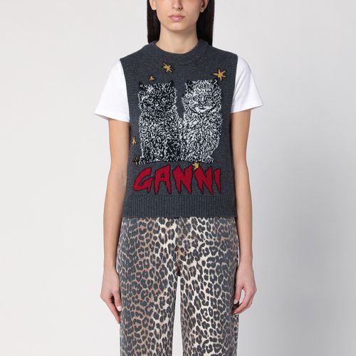 Gilet grigio con gatti - GANNI - Modalova