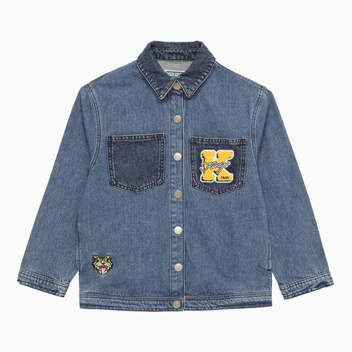 Giacca in denim blu con patch logo - KENZO - Modalova